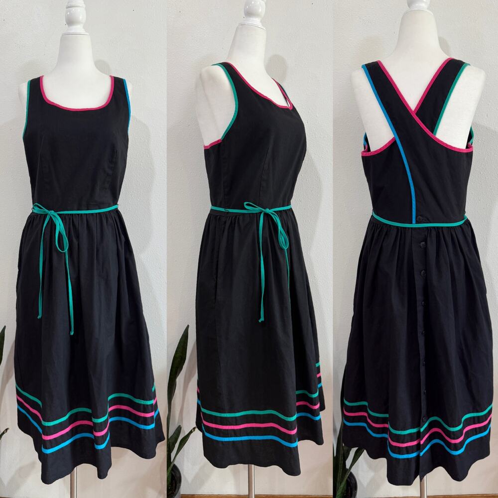 70s Lanz Colorful Trim Criss Cross Dress 11/12